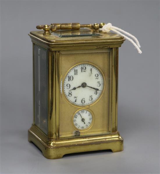 A French gilt brass miniature carriage clock with alarum movement